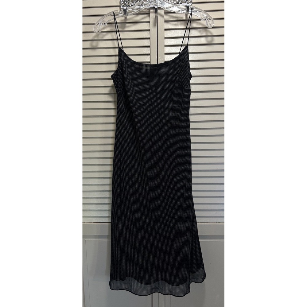 Ann Taylor Slip Dress White/Blk Polkadot Size 4 Straps Lined Ruffle Summer